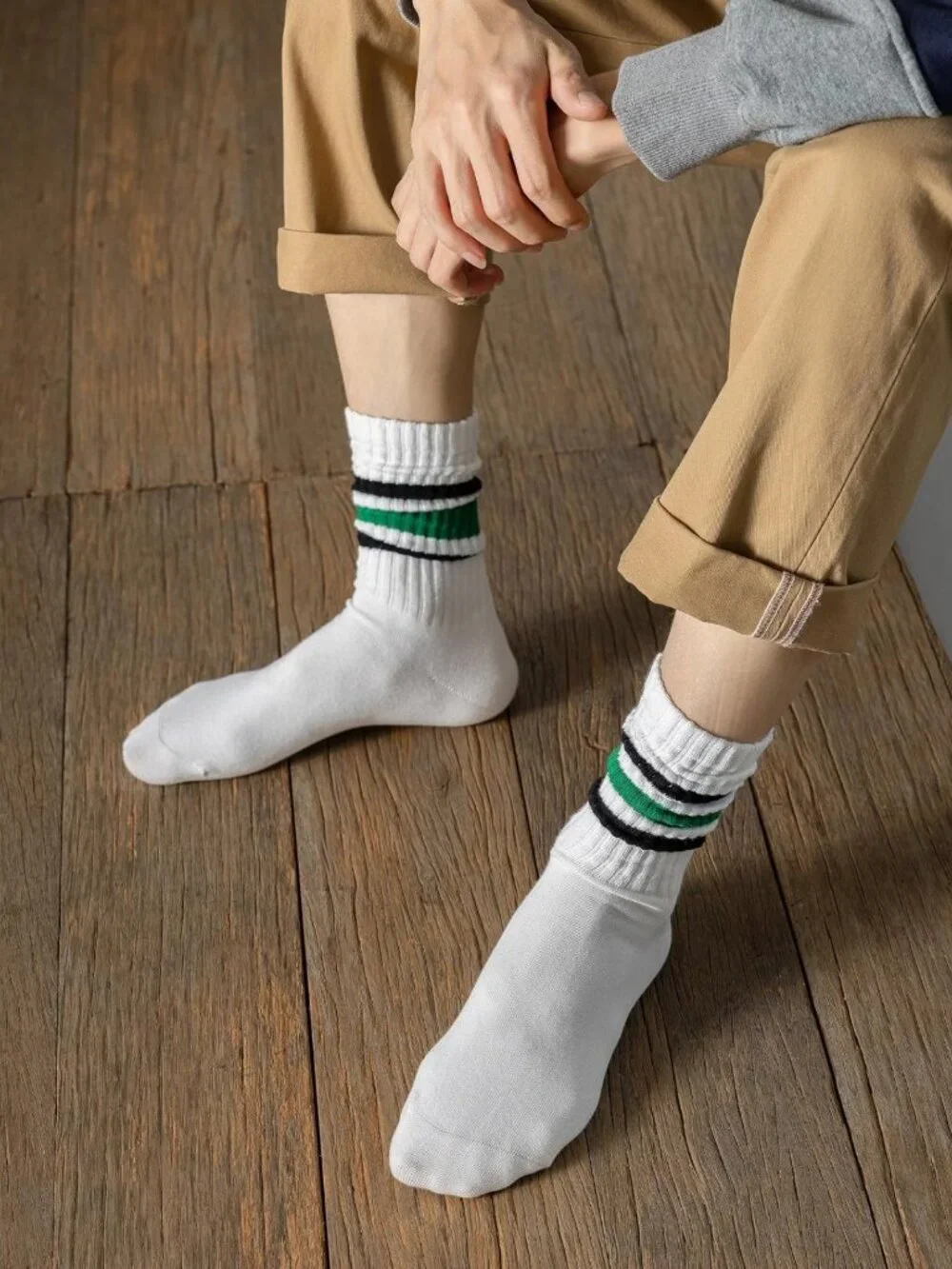 Cozy Striped Crew Socks for Men & Women - 5 Pairs, Seamless Cotton Tube Style
